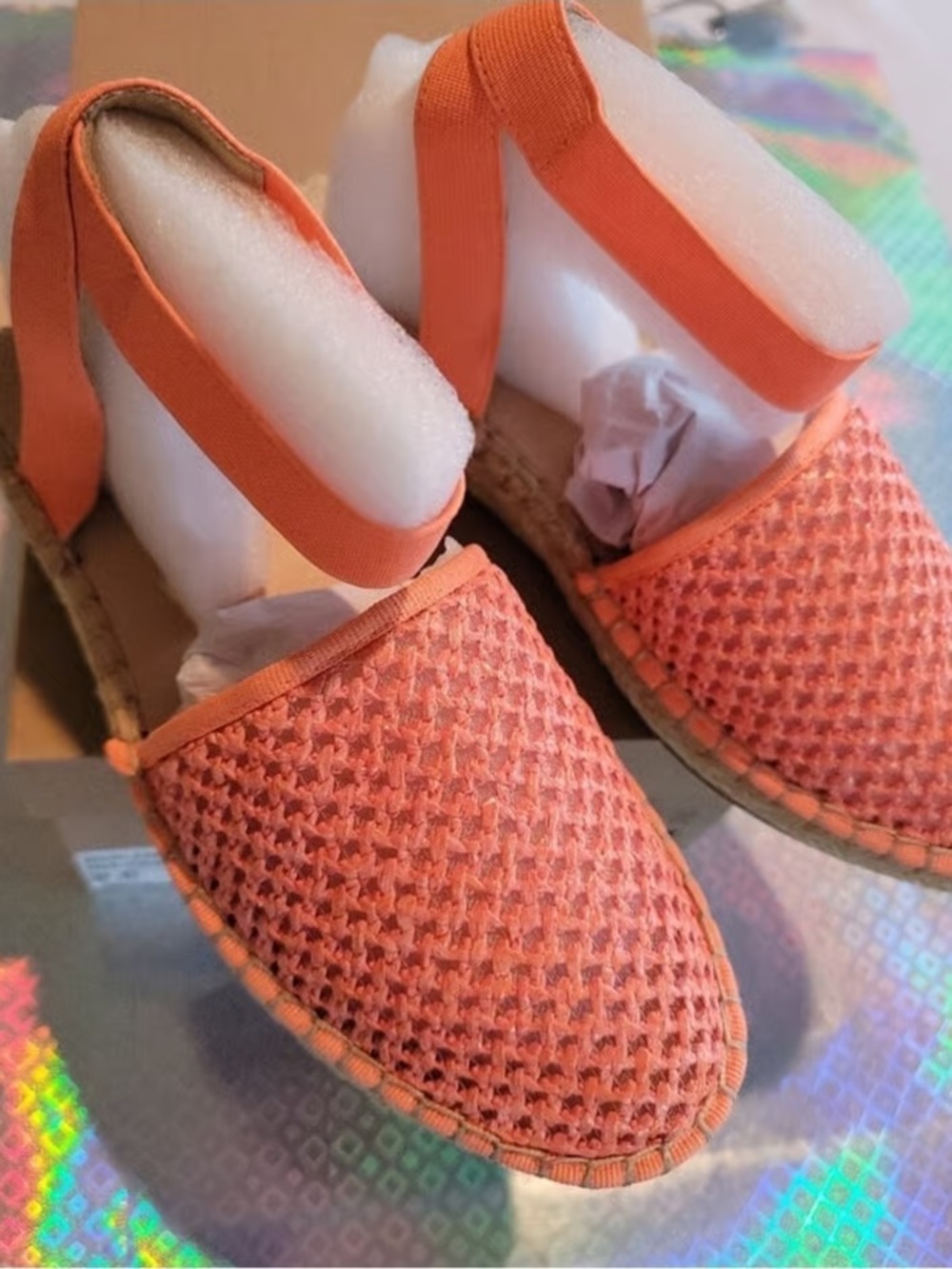 Women's Orange Woven Espadrille Flats with Ankle Strap